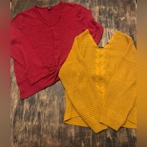 Women's Red & Mustard Knit Sweaters - V-Neck & Cable Knit Styles
